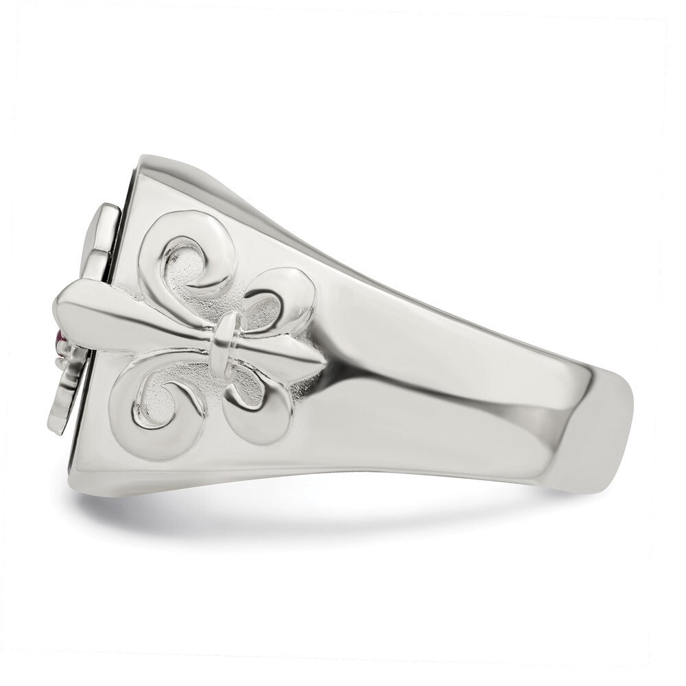 Sterling Silver .03Ruby/Black Agate Fleur de Lis Ring Size 11