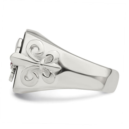 Sterling Silver .03Ruby/Black Agate Fleur de Lis Ring Size 11