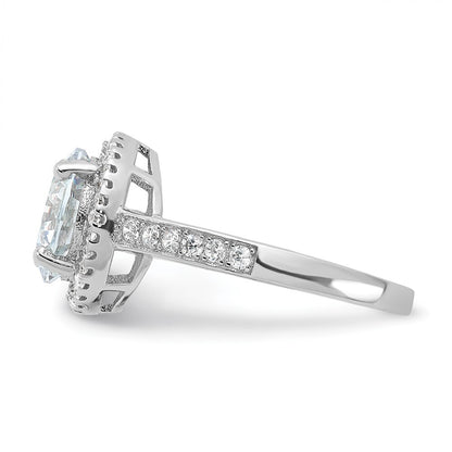 Sterling Silver Rhodium-plated 8mm Center Halo Cubic Zirconia Ring Size 6