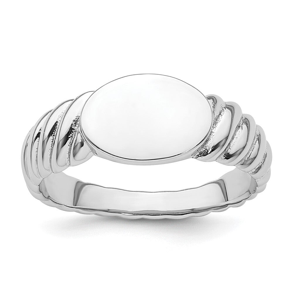 Sterling Silver Rhodium-plated Polished Twist Signet Ring Size 7