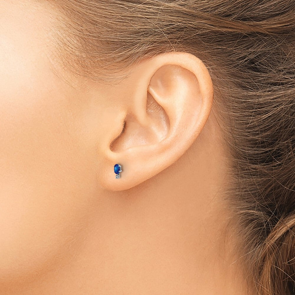 14K White Gold Diamond and Sapphire Birthstone Stud Earrings Gift for Women