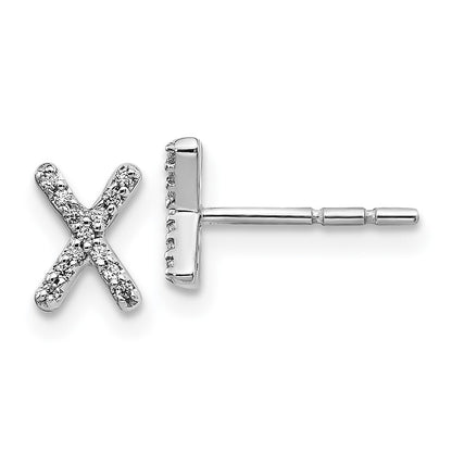 14k White Gold Diamond Initial X Stud Earrings Gift for Women