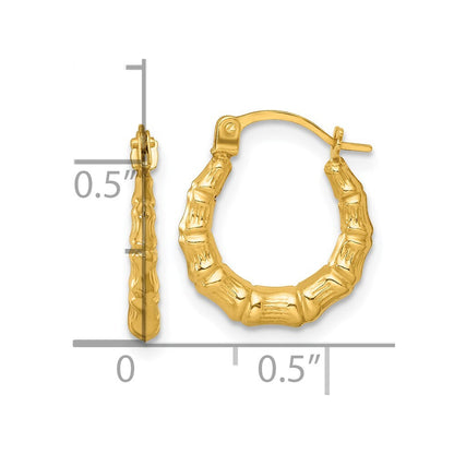 14k Yellow Gold Polished Bamboo Hoop Earrings Gift for Women