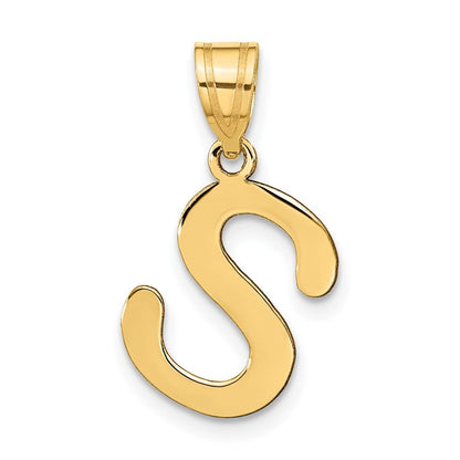 14k Yellow Gold Polished Bubble Letter S Initial Pendant for Women