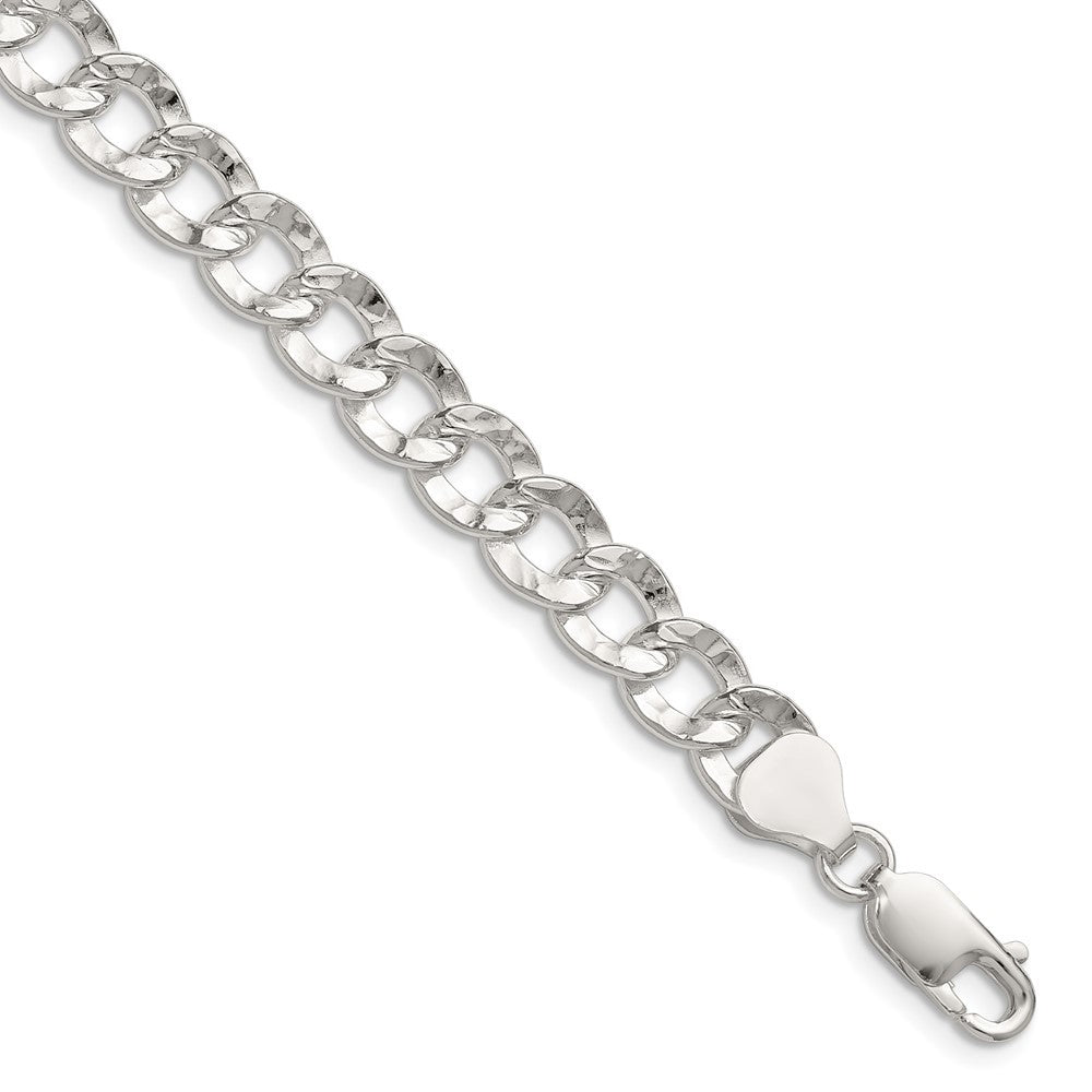 Sterling Silver 7.6mm Hammered Curb Chain Bracelet