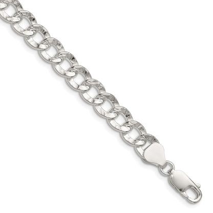 Sterling Silver 7.6mm Hammered Curb Chain Bracelet