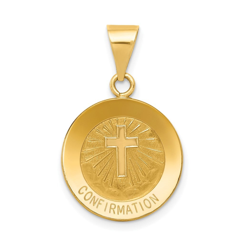 14k Yellow Gold Polished and Satin Confirmation Medal Hollow Pendant