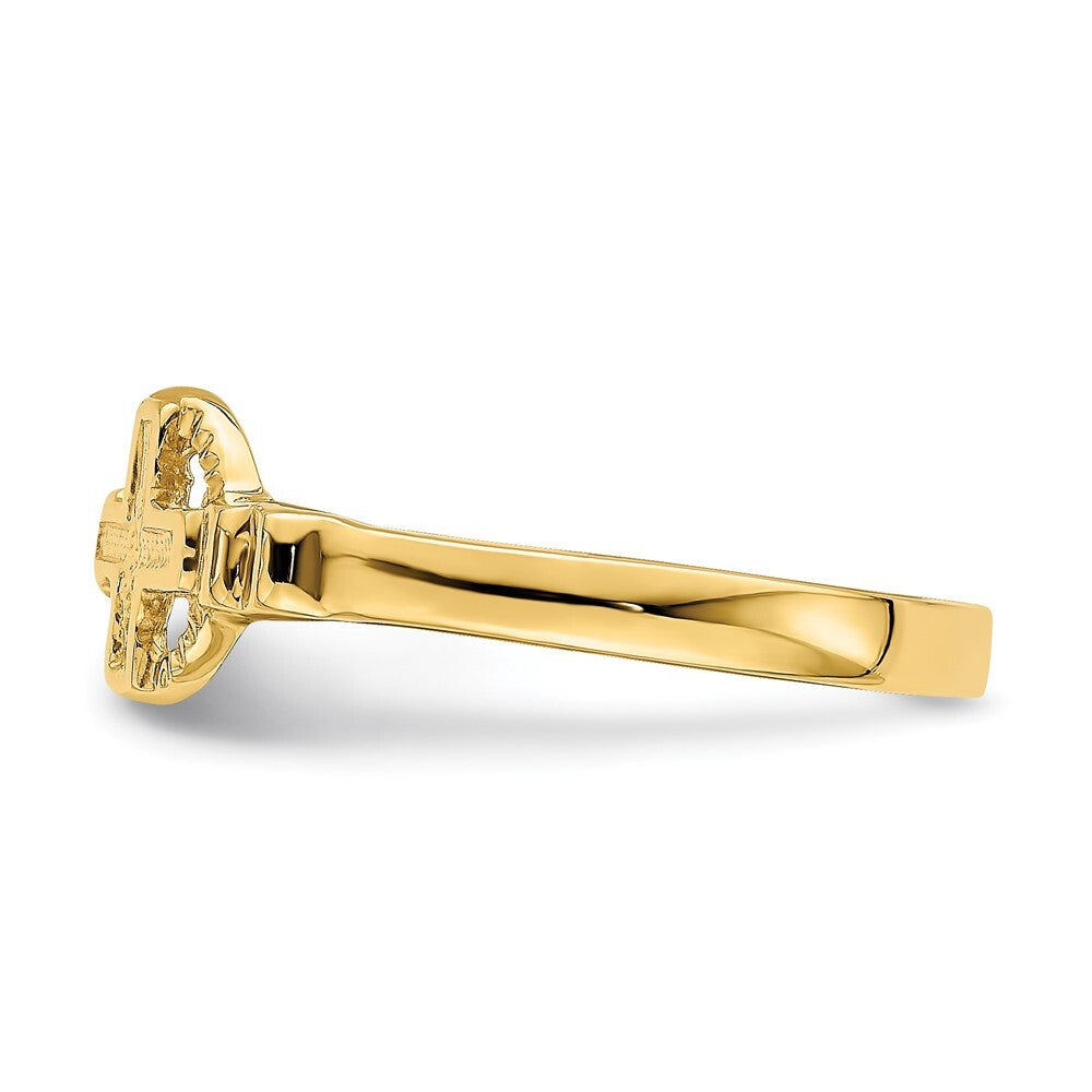 14K Yellow Gold Polished Cross In Circle Ring Size 7