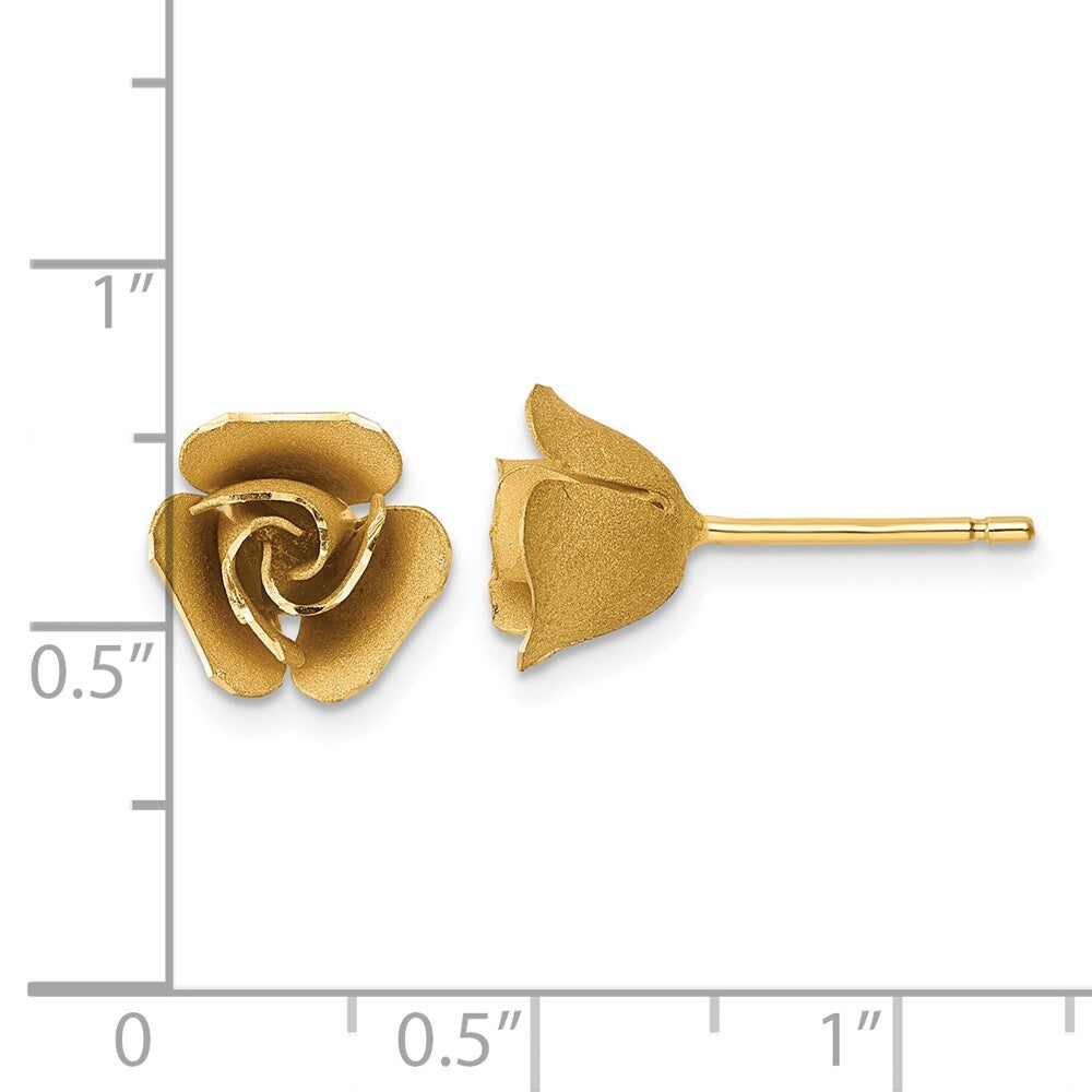 14k Yellow Gold Brushed Rose Flower Stud Earrings Gift for Women