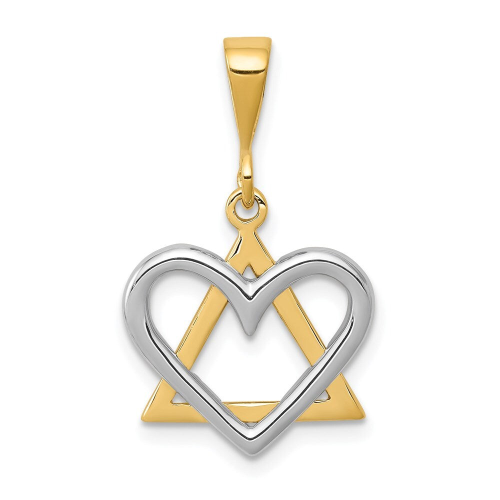 14k Two-tone Gold Star of David Heart Pendant for Women