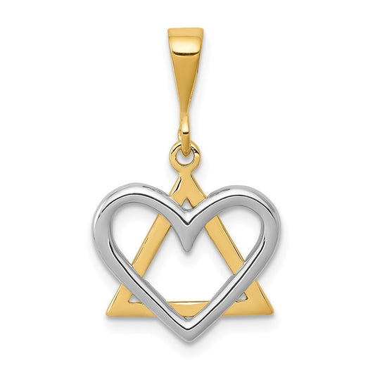 14k Two-tone Gold Star of David Heart Pendant for Women