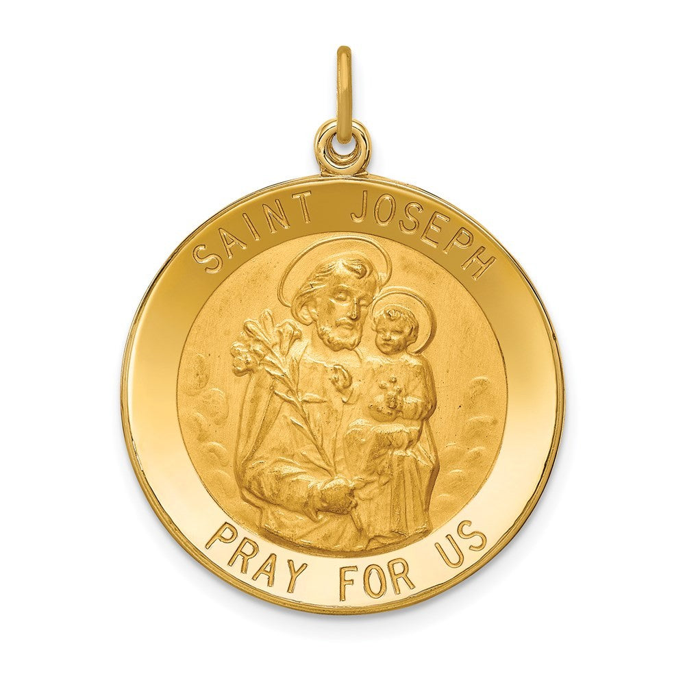 14k Yellow Gold Solid Polished Satin Large Round St. Joseph Medal