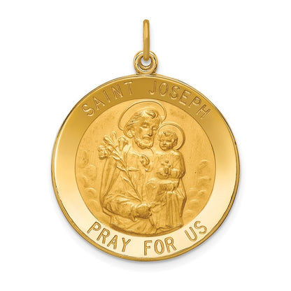 14k Yellow Gold Solid Polished Satin Large Round St. Joseph Medal