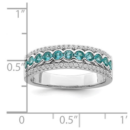 Sterling Silver Rhodium plated Aqua & White CZ Band Size 7
