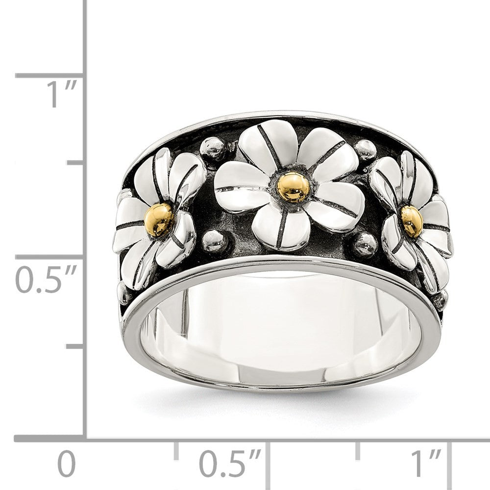Sterling Silver Antiqued 14k Gold Centers Daisy Ring