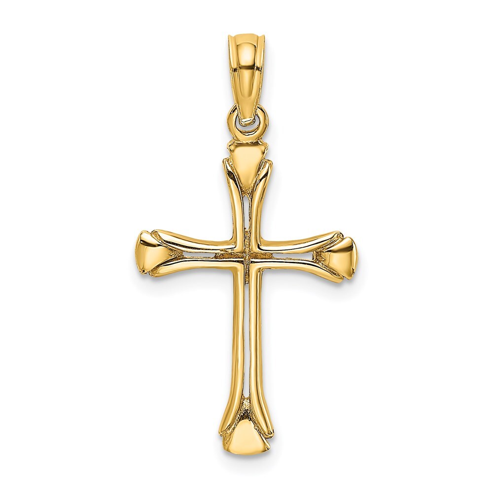 14k Yellow Gold Polished Beveled Cut-out Cross Pendant for Women