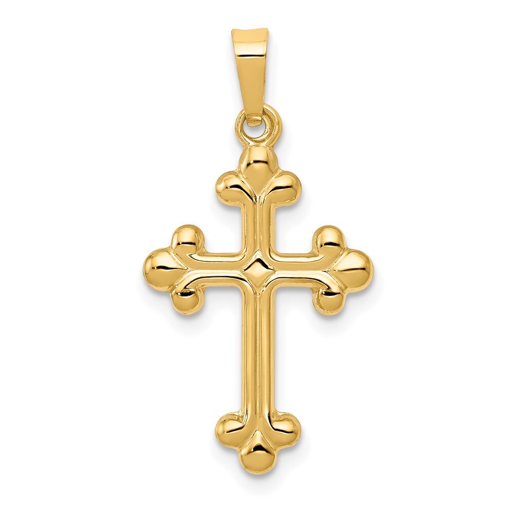 14k Yellow Gold Polished Budded Cross Pendant for Women