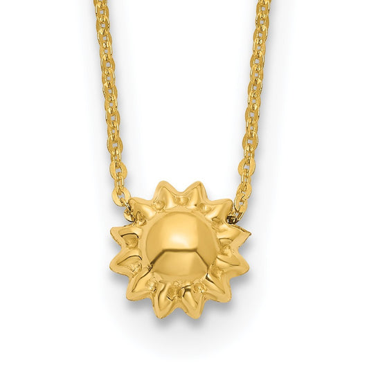 14k Yellow Gold Polished Puffed Sun 16.5 inch Necklace