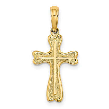 14k Yellow Gold Cross  Textured Heart Edges Design Charm Pendant for Women