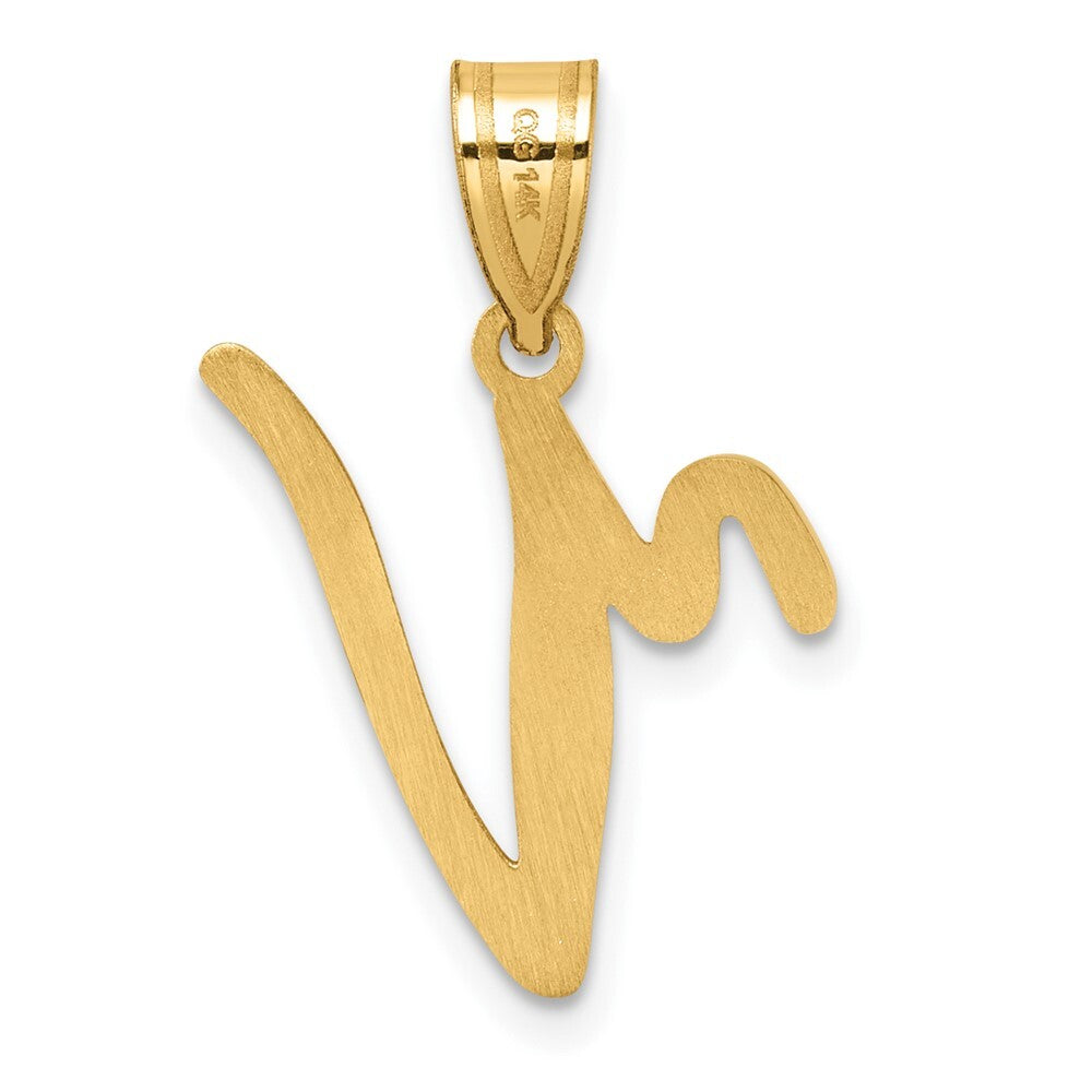 14k Yellow Gold Script Letter V Initial Pendant for Women