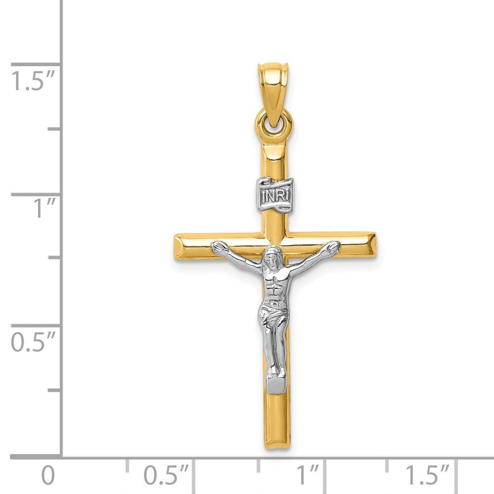 14k Two-tone Gold Hollow Crucifix Pendant for Women