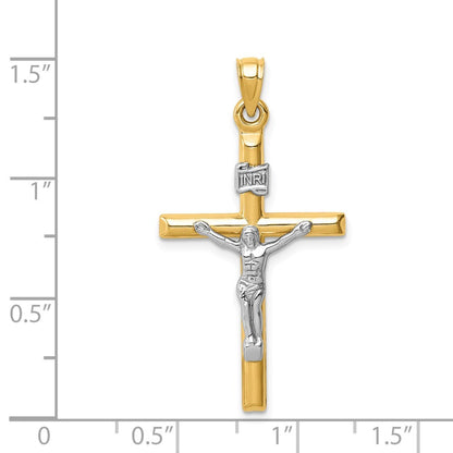 14k Two-tone Gold Hollow Crucifix Pendant for Women