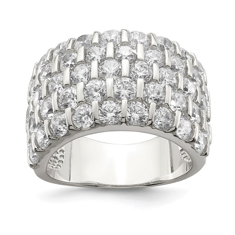 Sterling Silver Rhodium-plated Cubic Zirconia Wide Band Ring Size 6