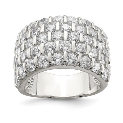 Sterling Silver Rhodium-plated Cubic Zirconia Wide Band Ring Size 6