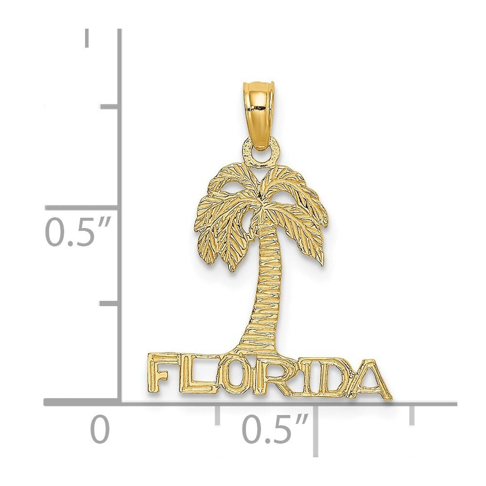 14k Yellow Gold FLORIDA Palm Tree Charm Pendant for Women