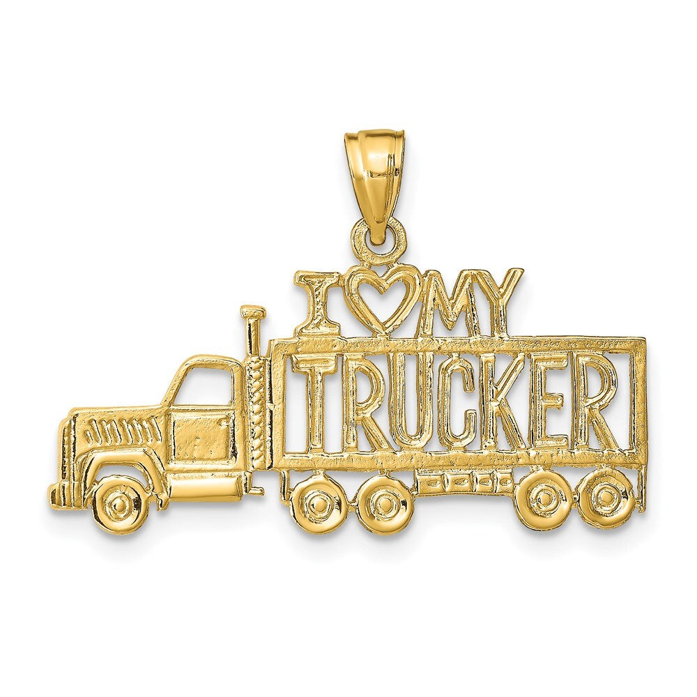 14k Yellow Gold I LOVE MY TRUCKER Truck Pendant for Women
