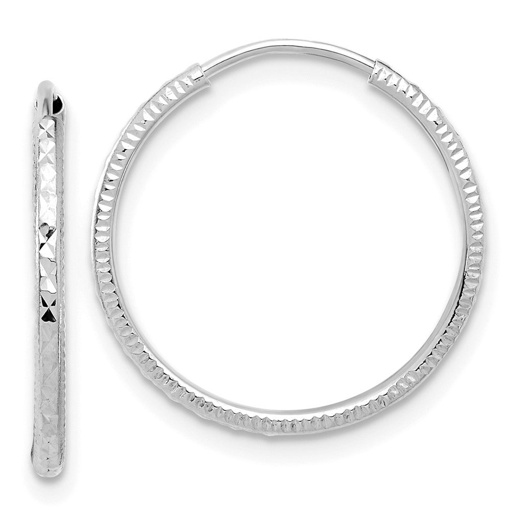 14k White Gold Diamond-Cut 1.50mm Endless Hoop Earrings