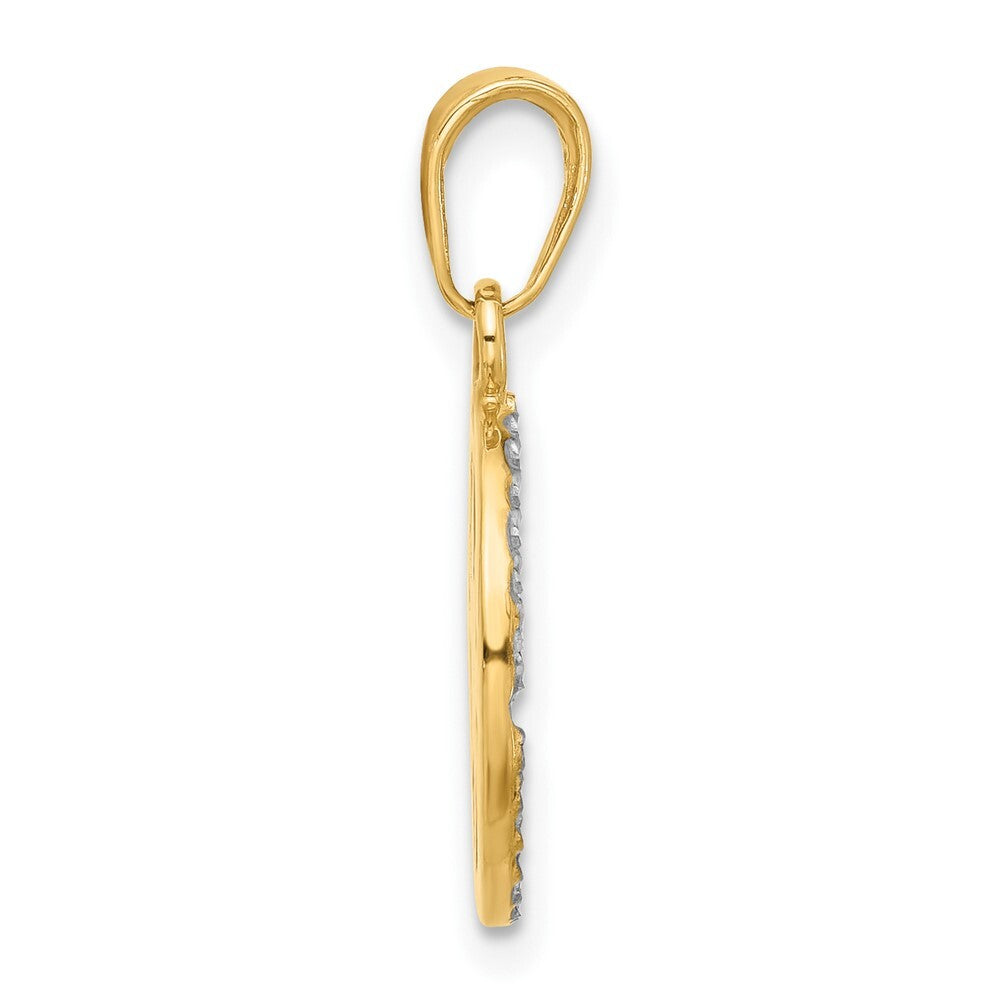 14k Yellow Gold and White Rhodium Diamond-Cut Compass Pendant for Women