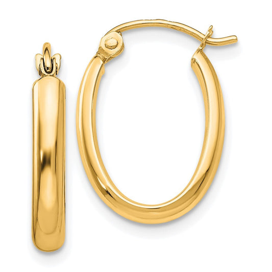 14k Yellow Gold Polished 2.75mm Oval Tube Hoop Earrings Gift for Women