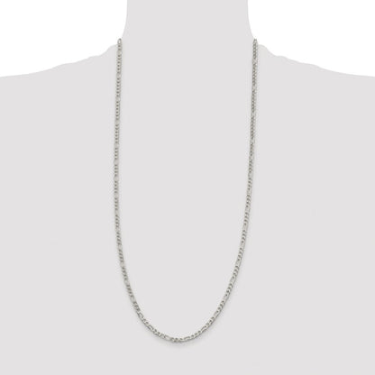 Sterling Silver Rhodium-plated 4mm Pave Flat Figaro Chain