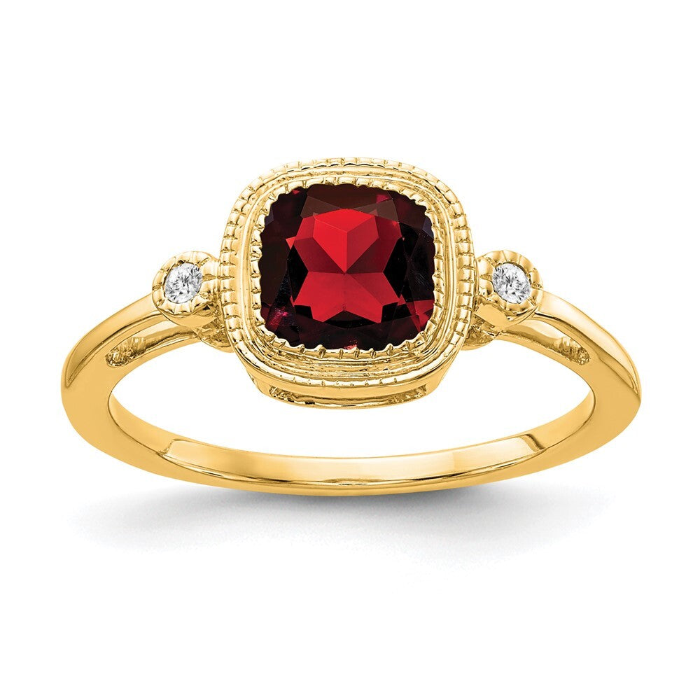 14K Yellow Gold Cushion Garnet and Diamond Ring Size 7