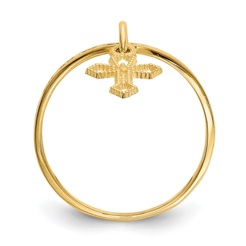 14K Yellow Gold Polished Cross Dangle Charm Ring