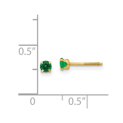 14k Yellow Gold 3mm Imitation Emerald Birthstone Stud Earrings (May)