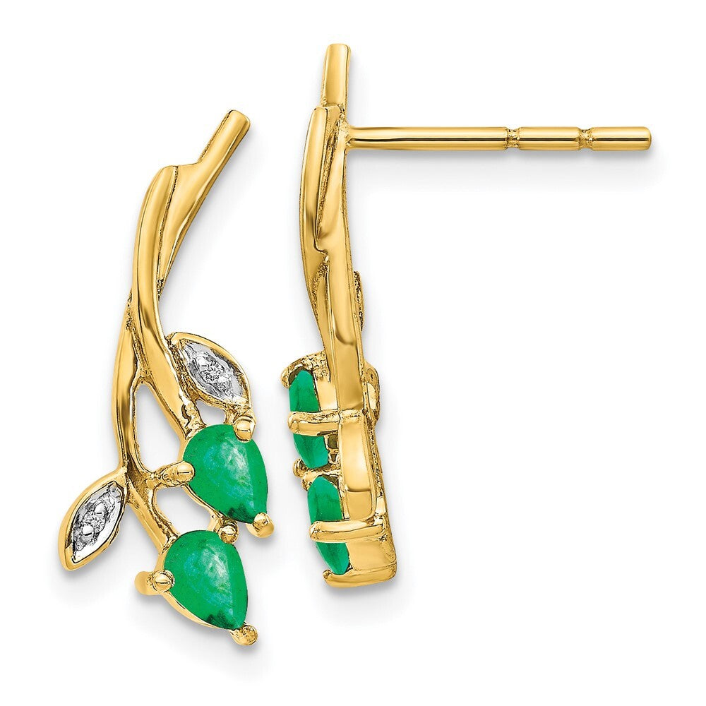 14k Yellow Gold Diamond and Pear Emerald Floral Drop & Dangle Earrings