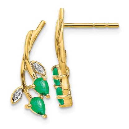 14k Yellow Gold Diamond and Pear Emerald Floral Drop & Dangle Earrings