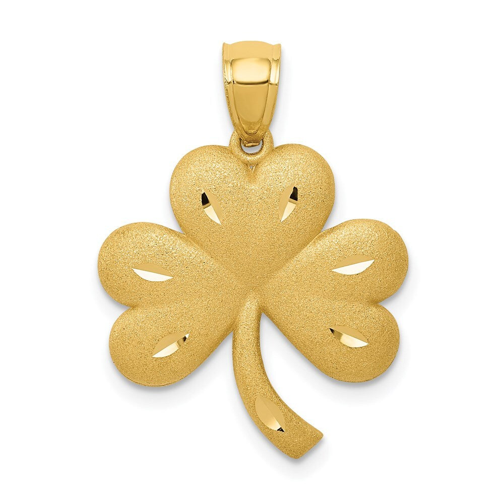 14k Yellow Gold Brushed Diamond-cut Shamrock Pendant for Women