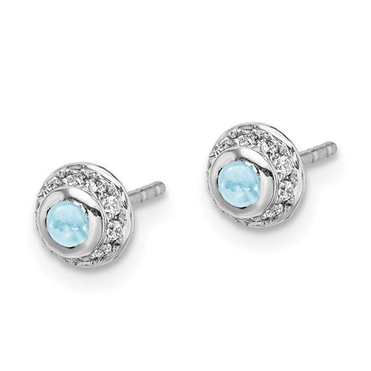 14k White Gold Diamond and Cabochon Aquamarine Stud Earrings Gift for Women