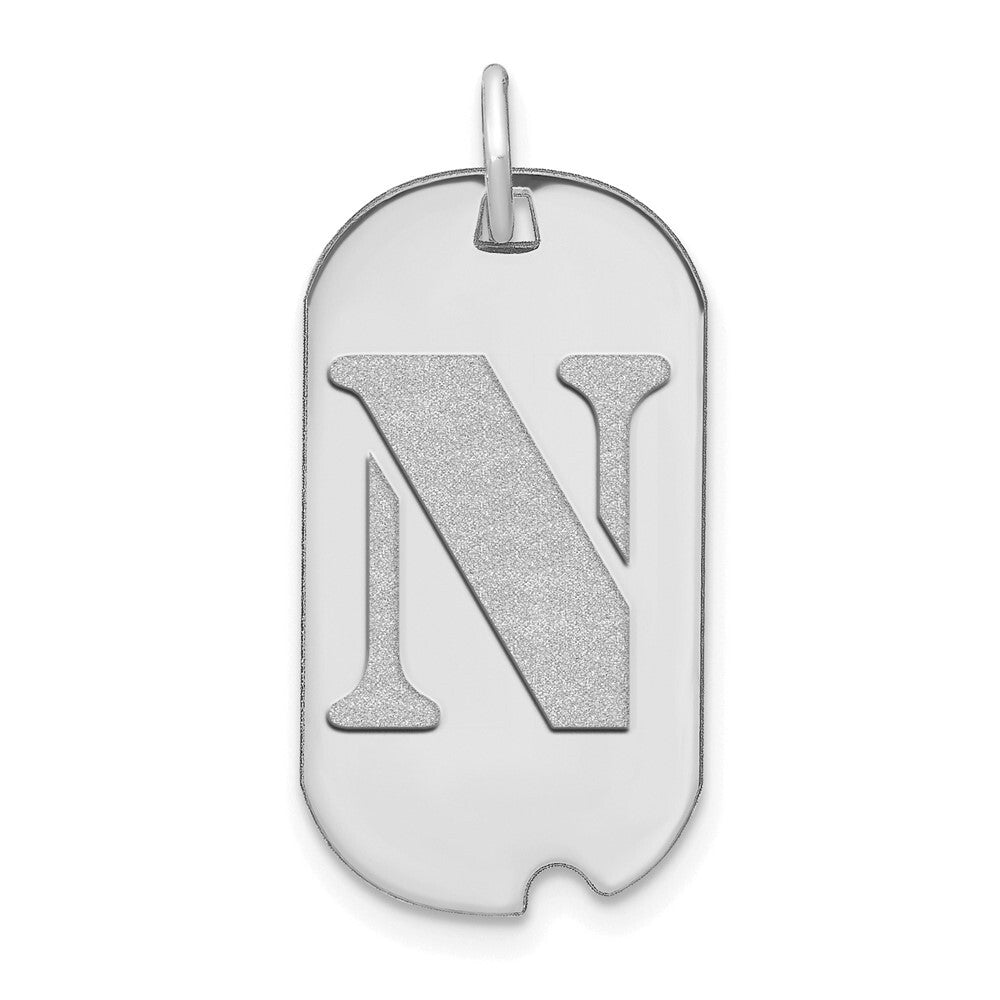 14k White Gold Polished Letter N Initial Dog Tag Pendant for Women