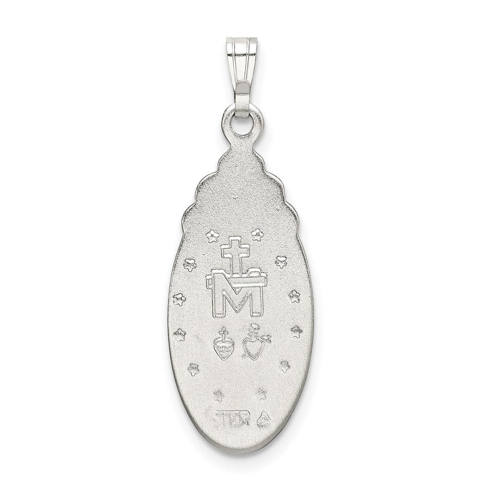 Sterling Silver White Epoxy & Crystal Miraculous Medal Pendant Pendant