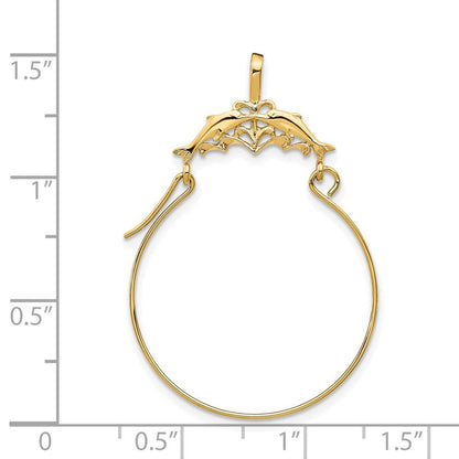 14k Yellow Gold Double Dolphins Charm Holder Pendant