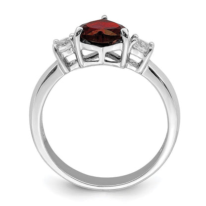 Sterling Silver Rhodium-plated Heart Garnet & White Topaz Ring Size 7