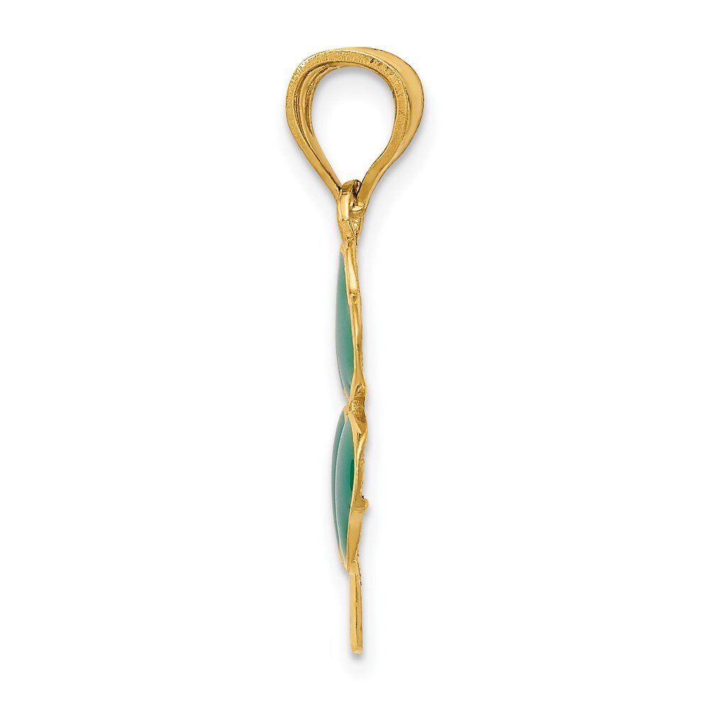14k Yellow Gold Enameled Four Leaf Clover Pendant for Women