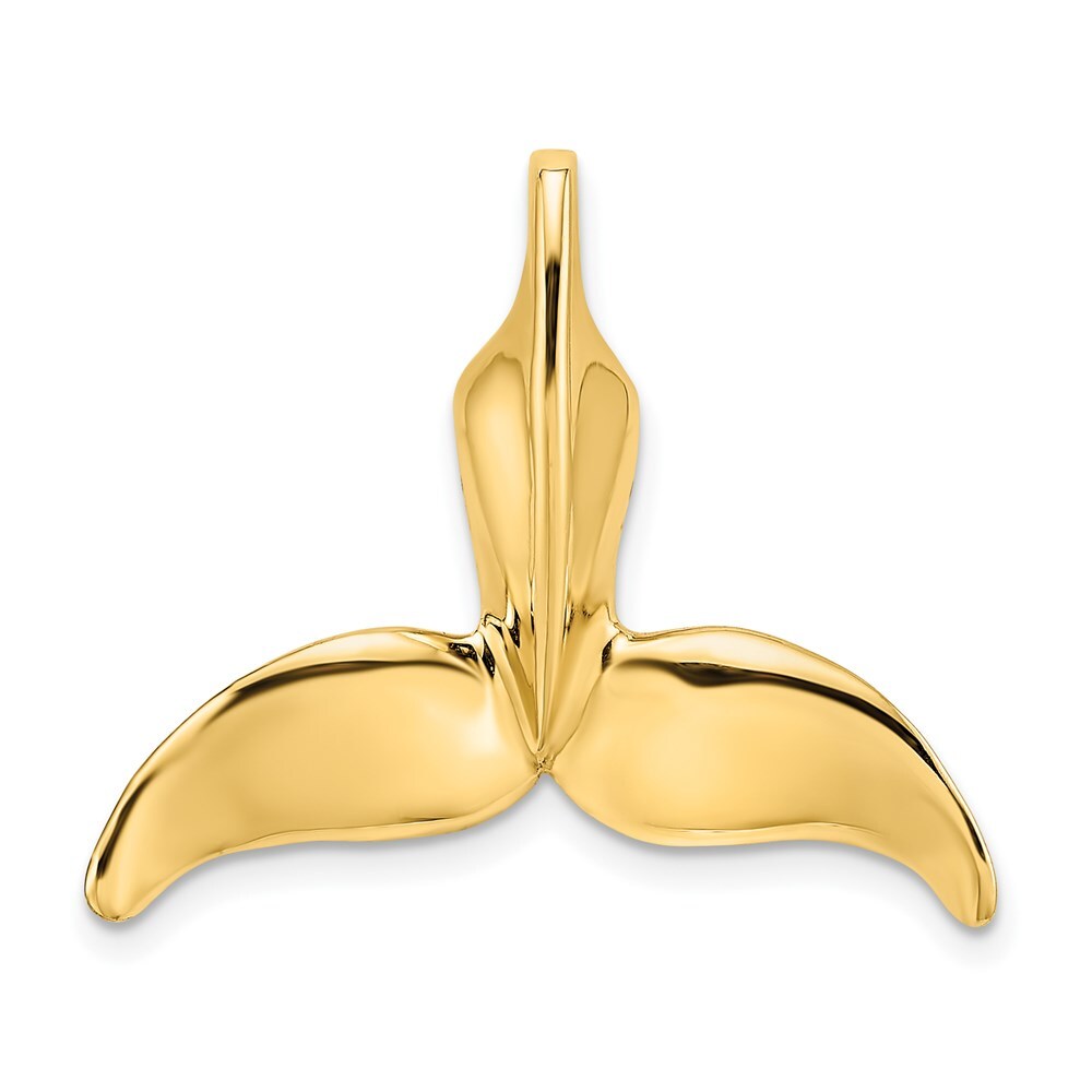 14k Yellow Gold 3-D Polished Engraved Whale Tail Chain Slide Pendant for Women