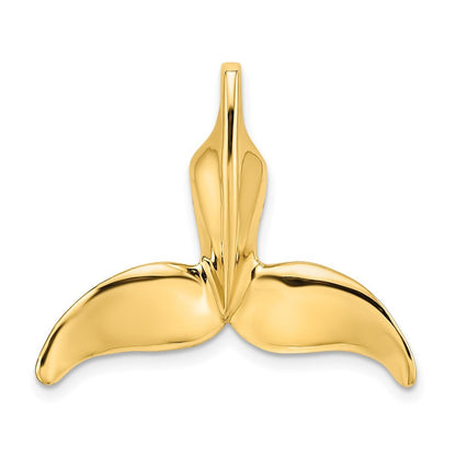 14k Yellow Gold 3-D Polished Engraved Whale Tail Chain Slide Pendant for Women