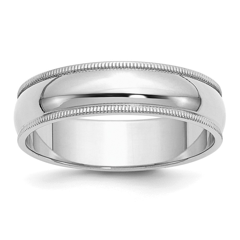 Sterling Silver Rhodium-plated 6mm Half Round Milgrain Band Ring