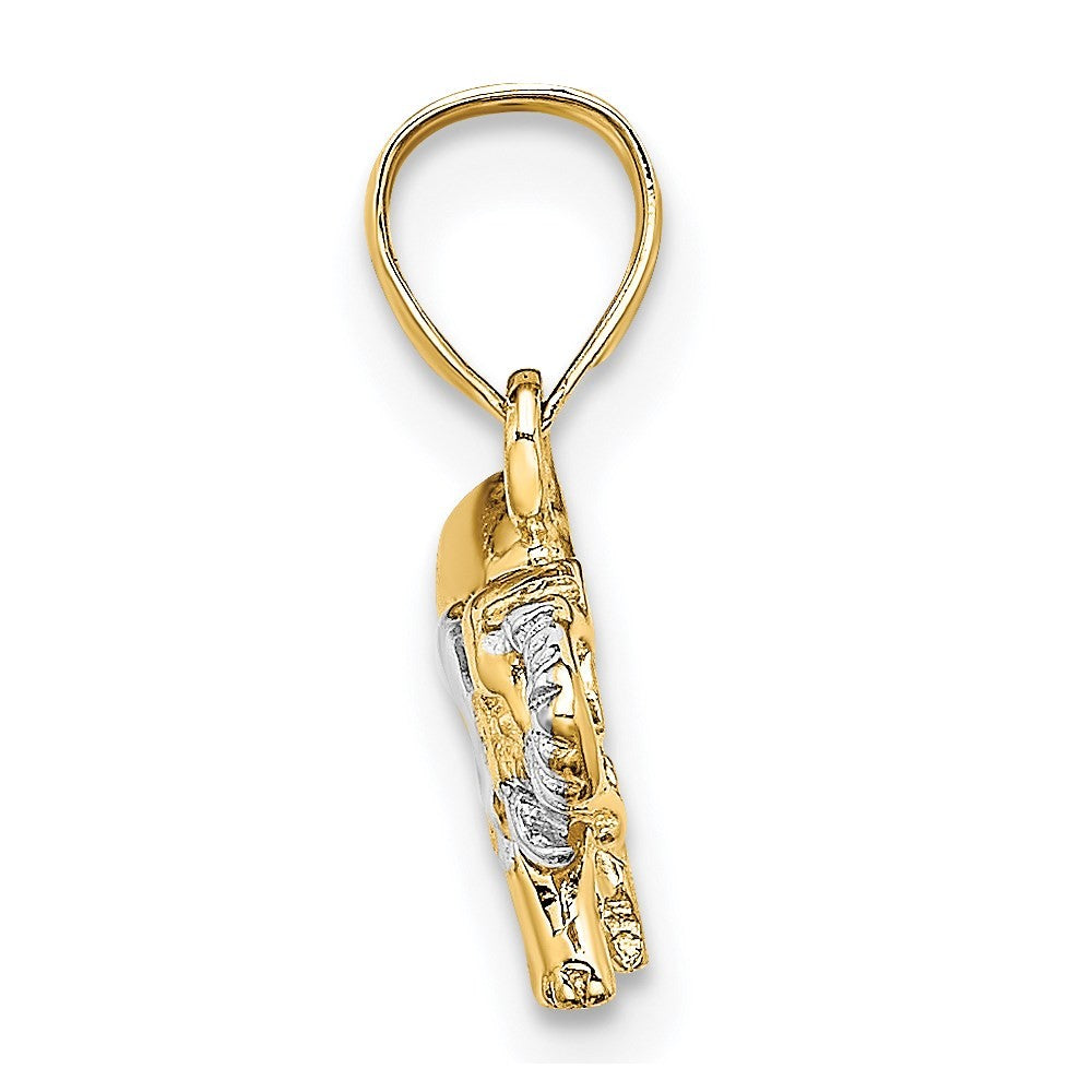 14k Yellow Gold Rhodium Small Elephant Charm Pendant